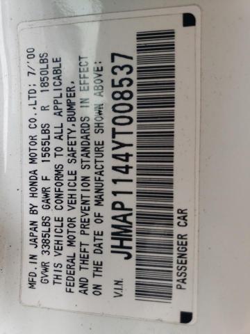 2000 Honda S2000 VIN: JHMAP1144YT008537 Lot: 60078424