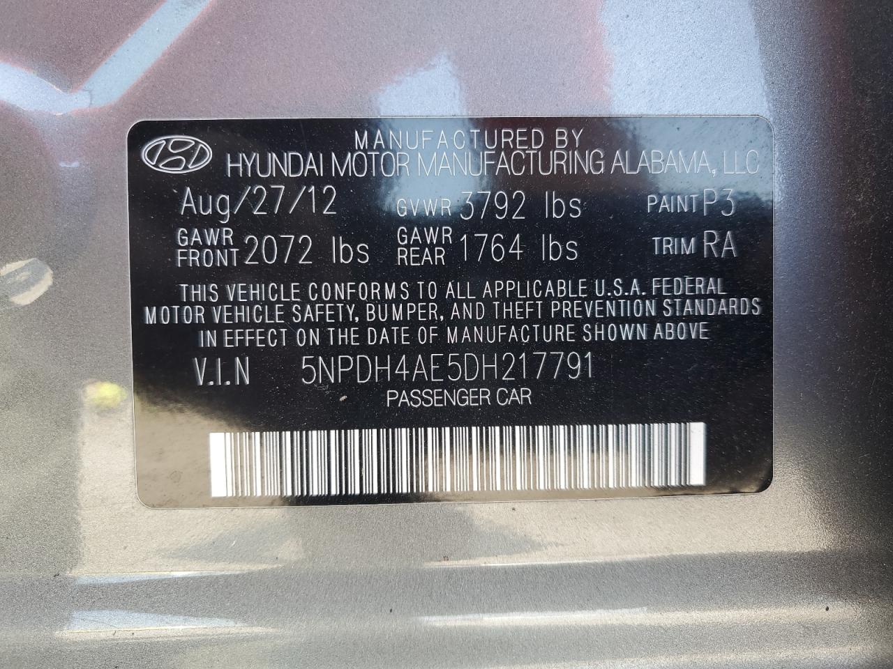 5NPDH4AE5DH217791 2013 Hyundai Elantra Gls