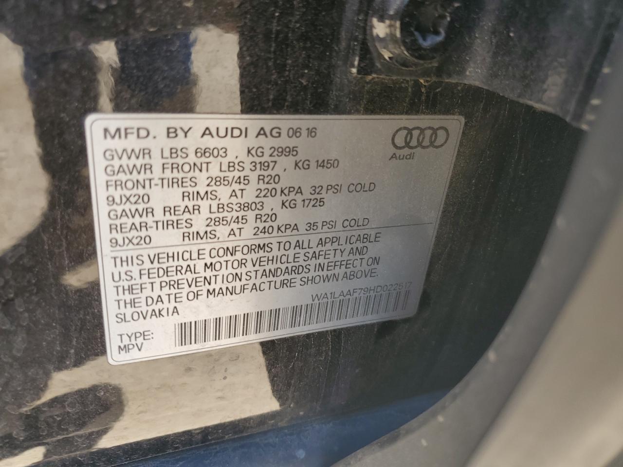 WA1LAAF79HD022517 2017 Audi Q7 Premium Plus