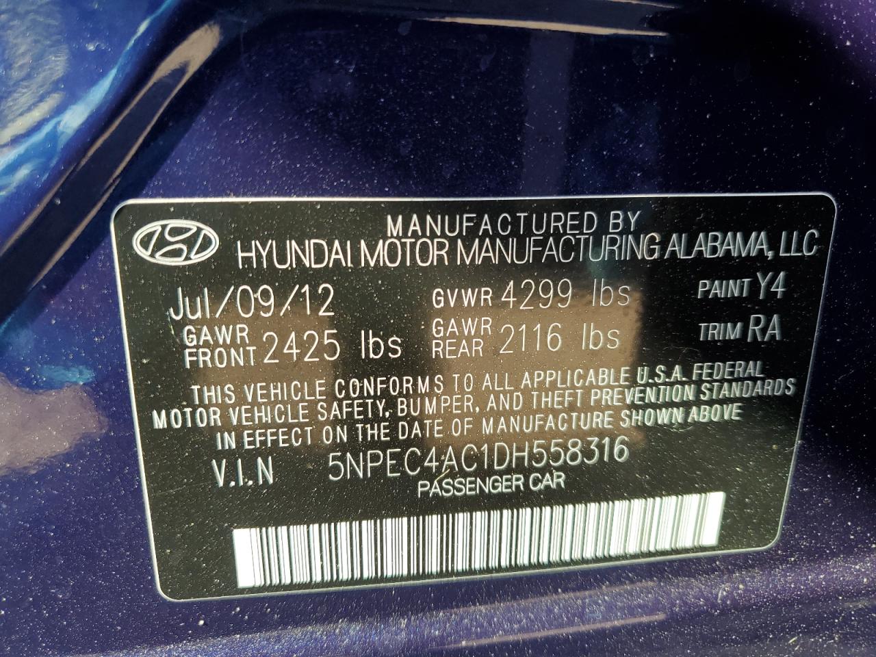 5NPEC4AC1DH558316 2013 Hyundai Sonata Se