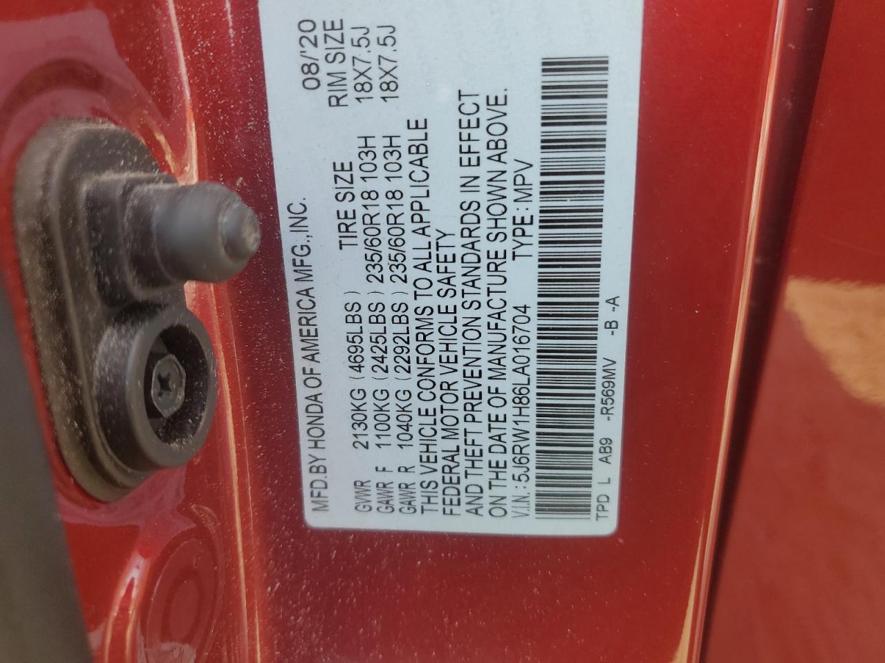 5J6RW1H86LA016704 2020 Honda Cr-V Exl