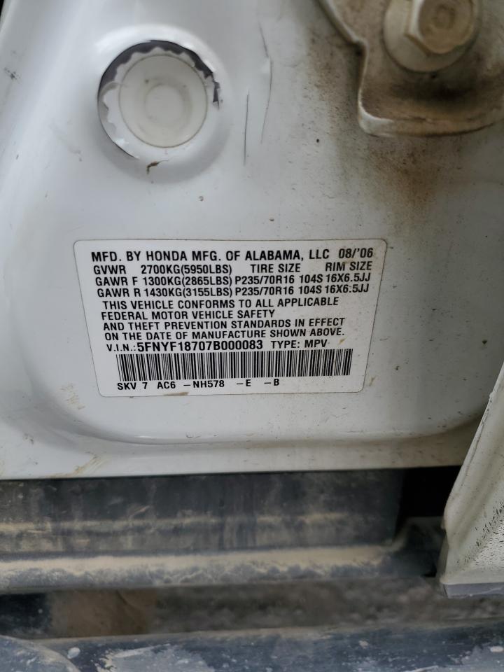 5FNYF18707B000083 2007 Honda Pilot Exl