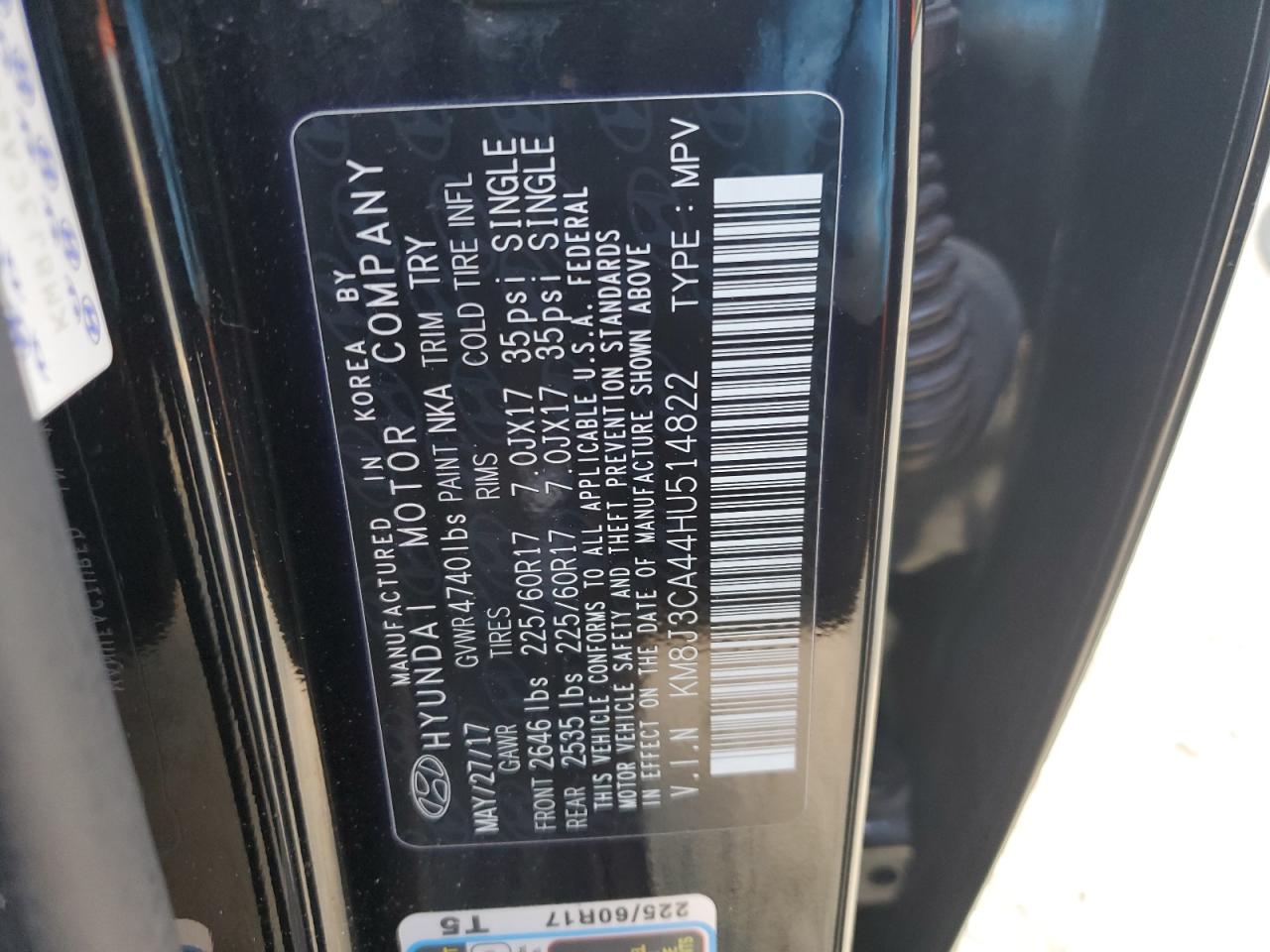 KM8J3CA44HU514822 2017 Hyundai Tucson Limited