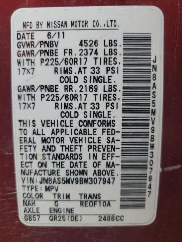 2011 Nissan Rogue S VIN: JN8AS5MV9BW307947 Lot: 57708194