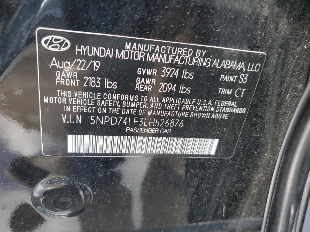 2020 Hyundai Elantra Se vin: 5NPD74LF3LH526876