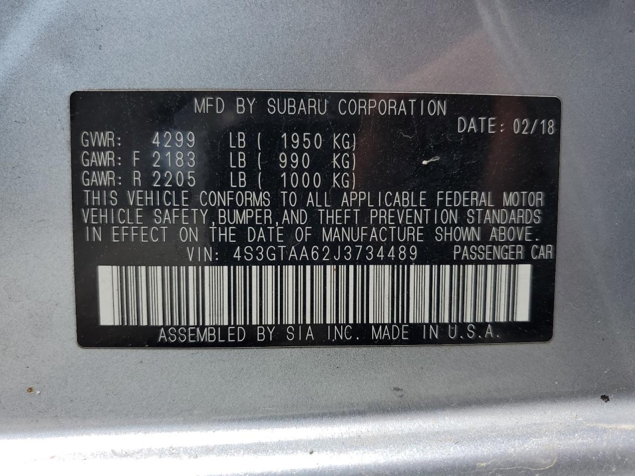 4S3GTAA62J3734489 2018 Subaru Impreza