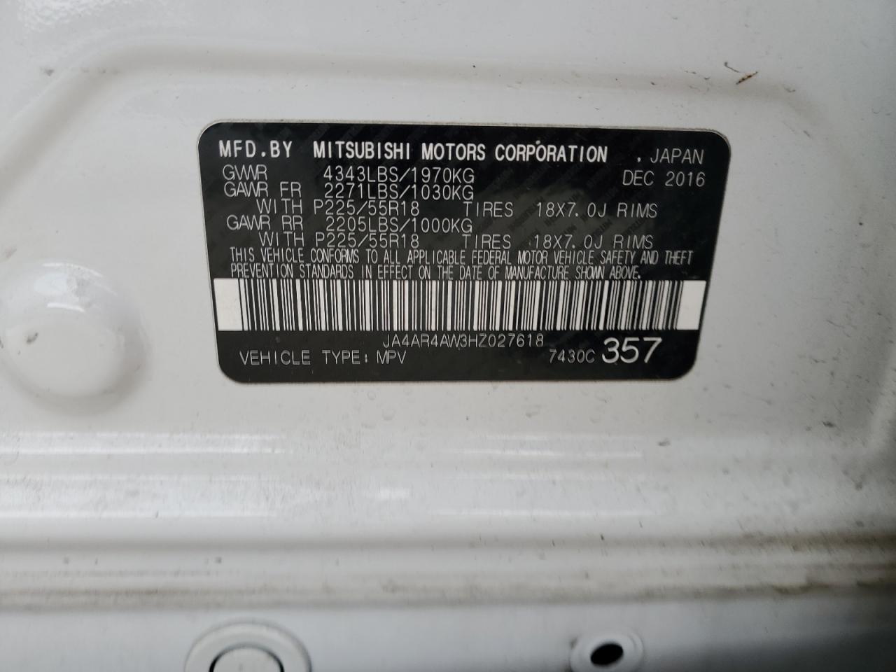 JA4AR4AW3HZ027618 2017 Mitsubishi Outlander Sport Sel