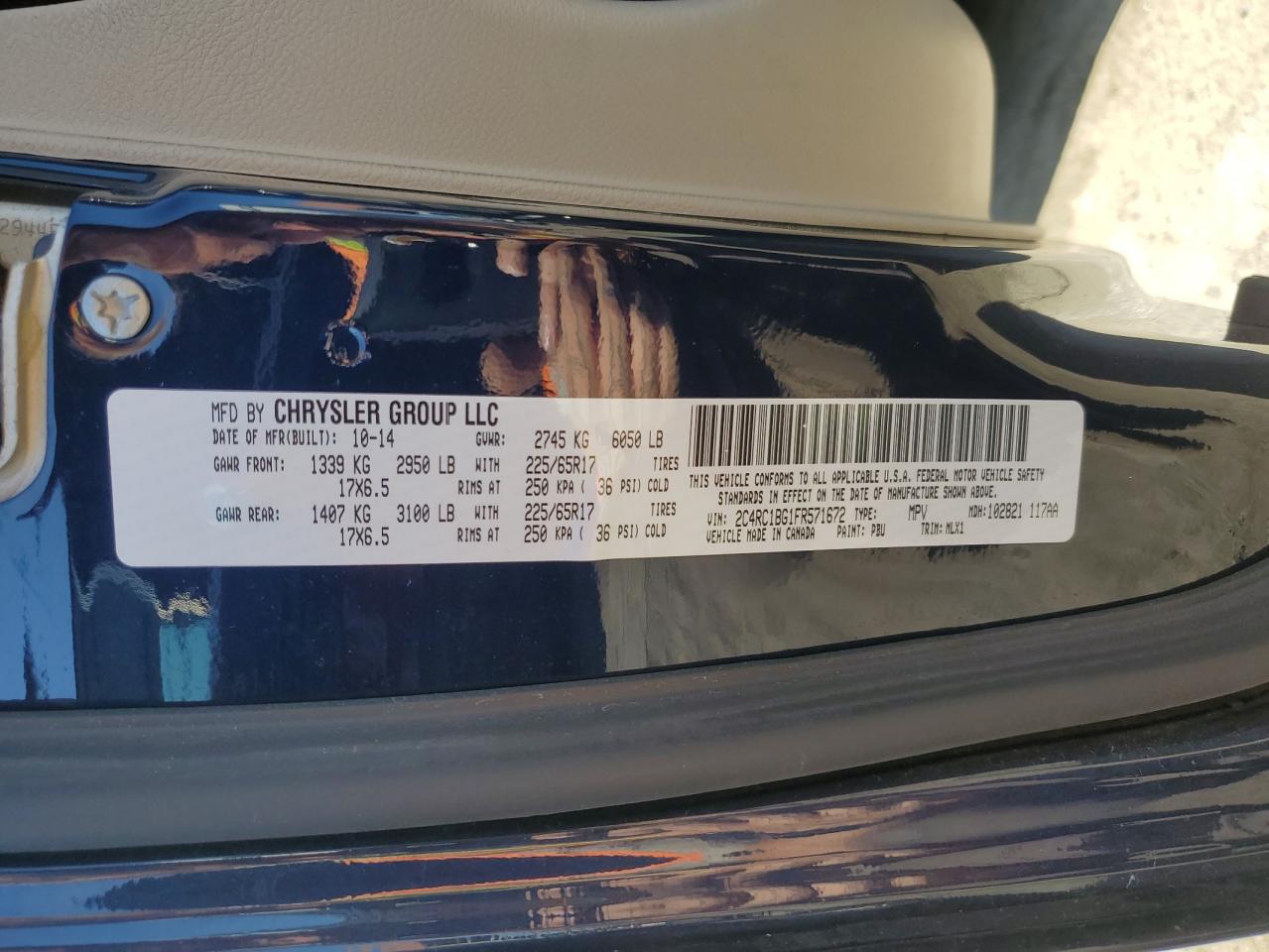 2C4RC1BG1FR571672 2015 Chrysler Town & Country Touring