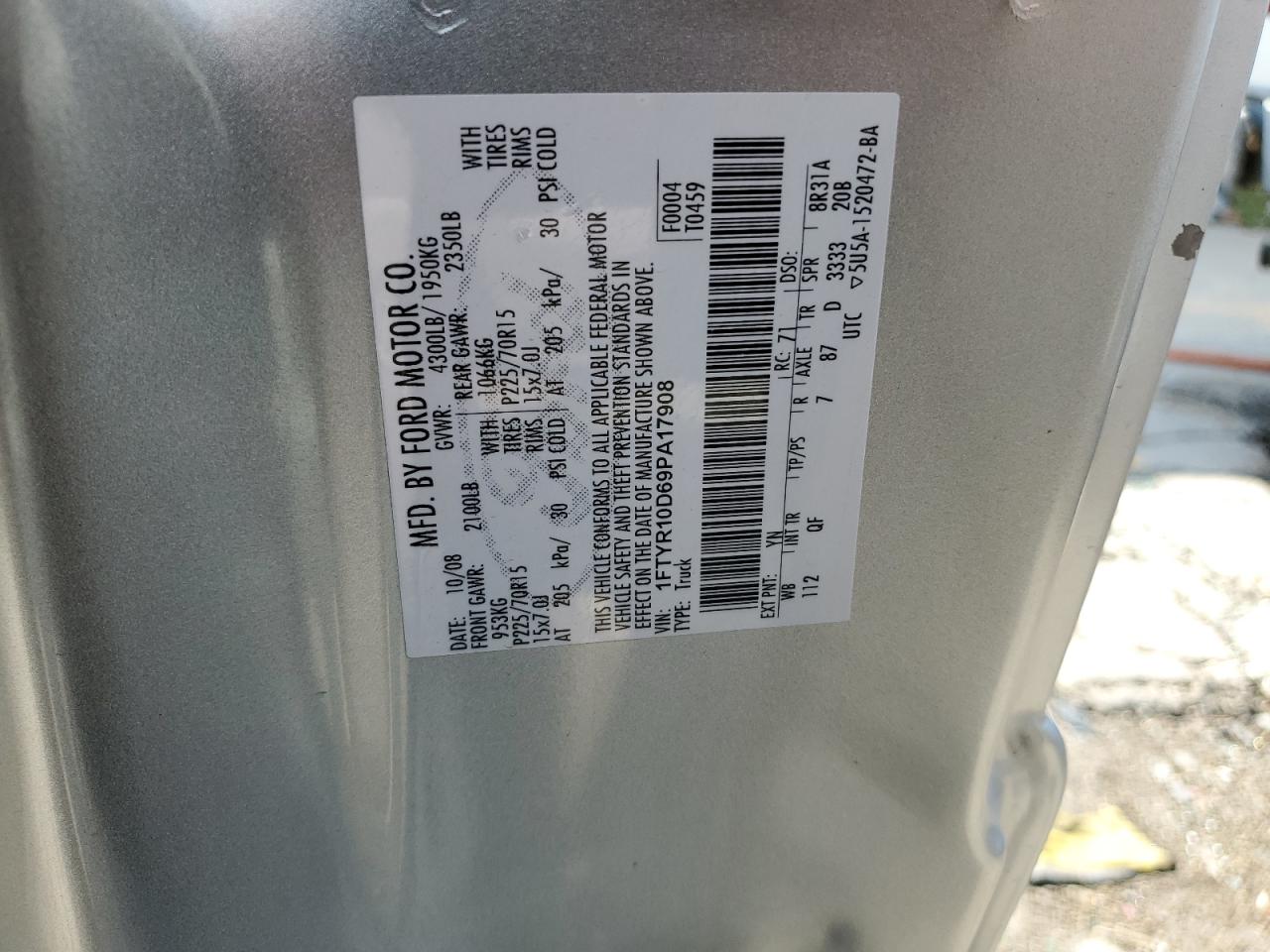 1FTYR10D69PA17908 2009 Ford Ranger