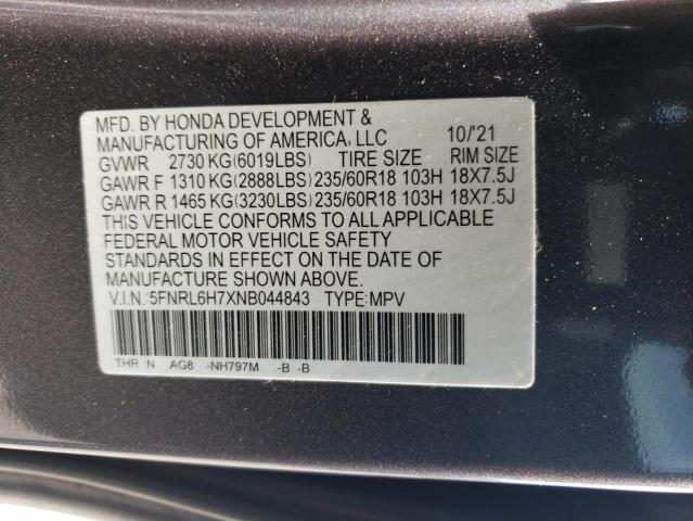 2022 Honda Odyssey Exl VIN: 5FNRL6H7XNB044843 Lot: 61110054