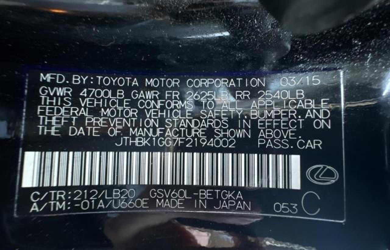 JTHBK1GG7F2194002 2015 Lexus Es 350