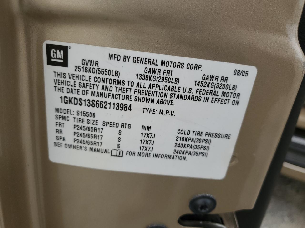 1GKDS13S662113984 2006 GMC Envoy