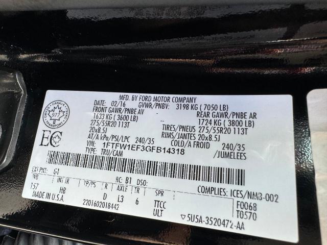 2016 Ford F150 Supercrew VIN: 1FTFW1EF3GFB14318 Lot: 57674964