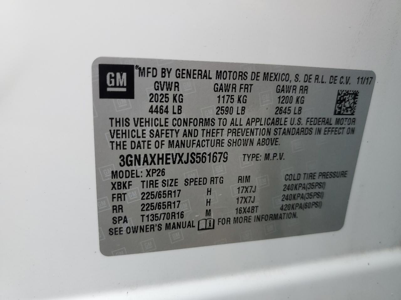 3GNAXHEVXJS561679 2018 Chevrolet Equinox Ls