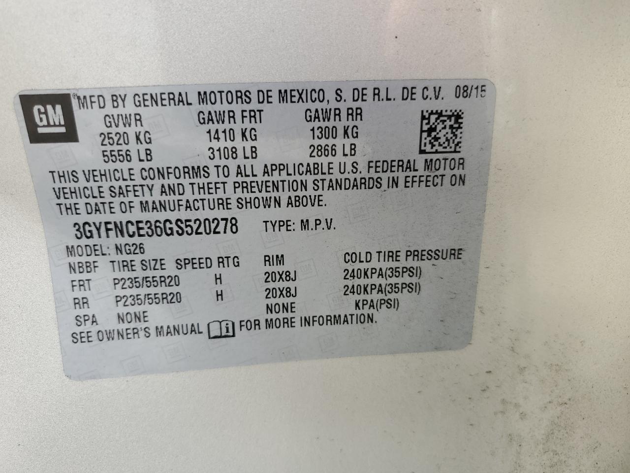 3GYFNCE36GS520278 2016 Cadillac Srx Performance Collection