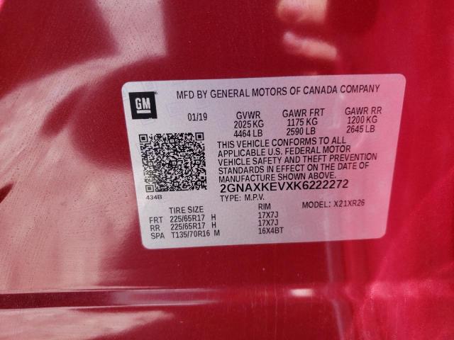 2019 Chevrolet Equinox Lt VIN: 2GNAXKEVXK6222272 Lot: 58411304