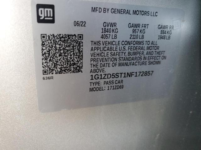 2022 Chevrolet Malibu Lt VIN: 1G1ZD5ST1NF172857 Lot: 59321434