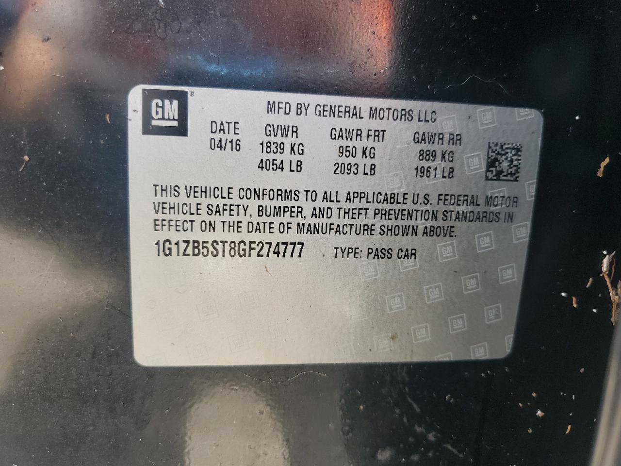 1G1ZB5ST8GF274777 2016 Chevrolet Malibu Ls