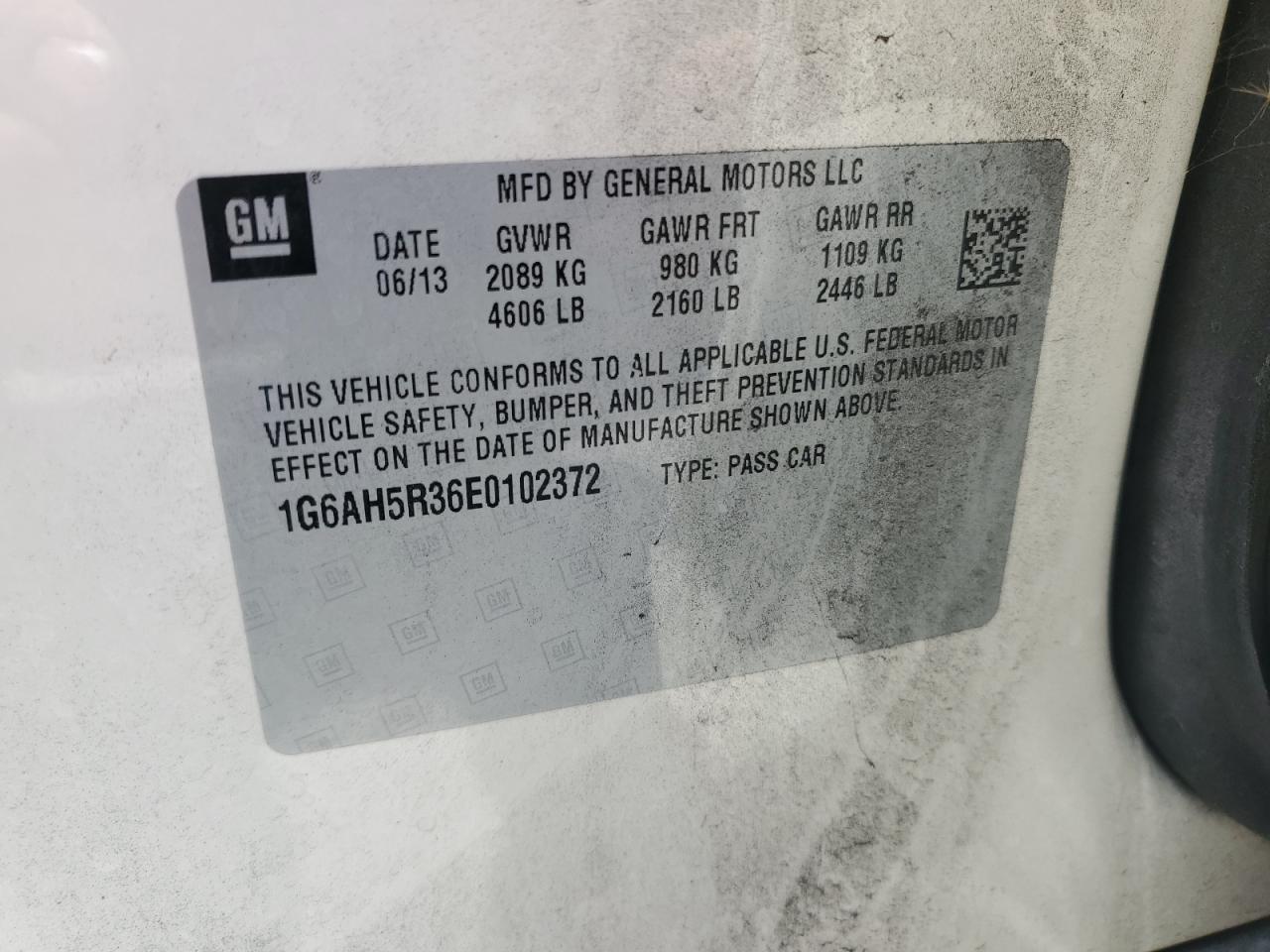 1G6AH5R36E0102372 2014 Cadillac Ats Luxury