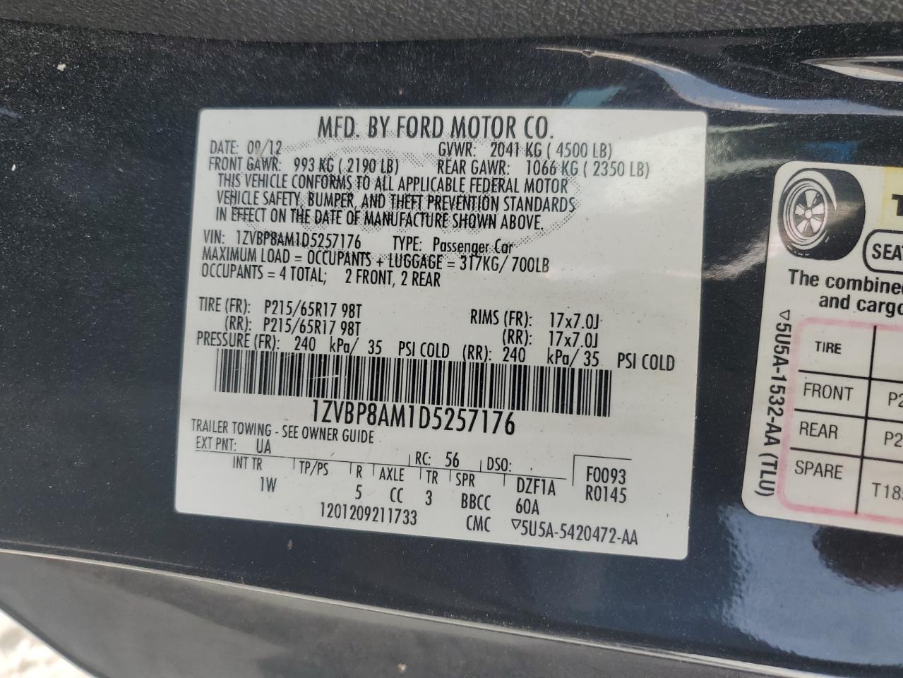 1ZVBP8AM1D5257176 2013 Ford Mustang