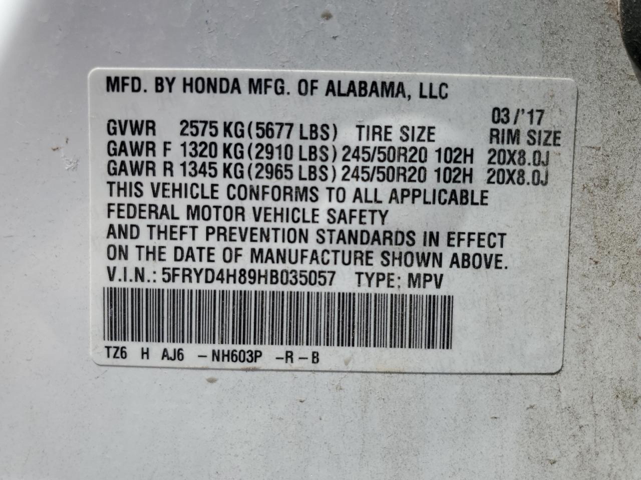 5FRYD4H89HB035057 2017 Acura Mdx Advance