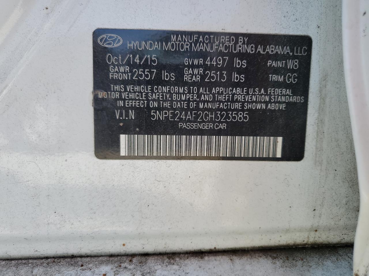 5NPE24AF2GH323585 2016 Hyundai Sonata Se