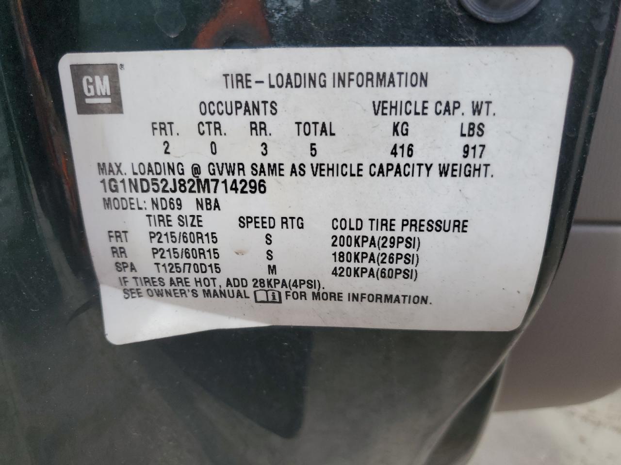 1G1ND52J82M714296 2002 Chevrolet Malibu