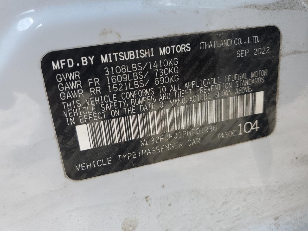 ML32FUFJ1PHF01236 2023 Mitsubishi Mirage G4 Es