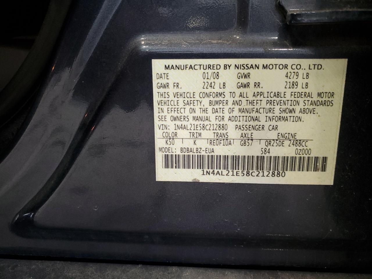 1N4AL21E58C212880 2008 Nissan Altima 2.5