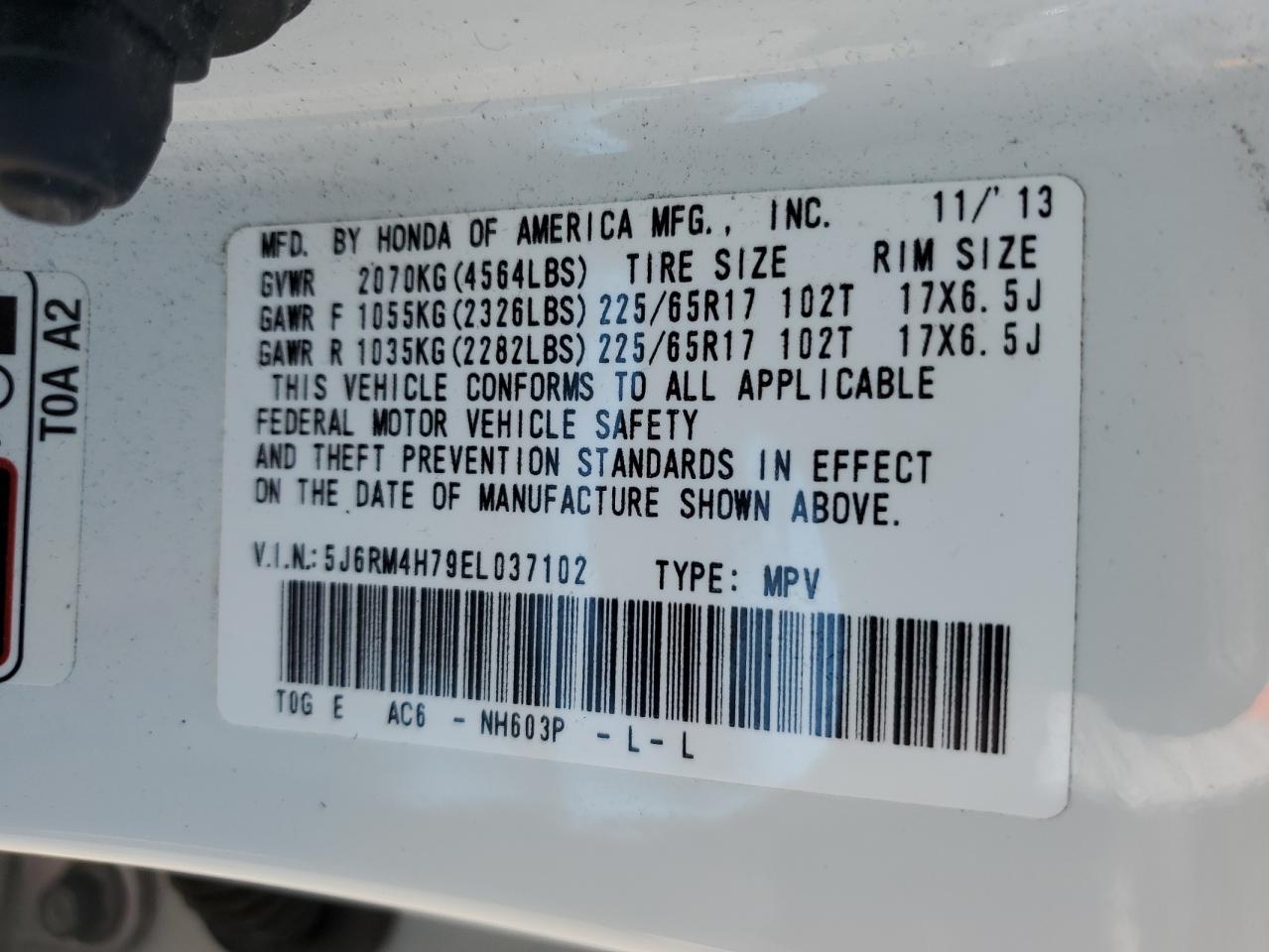 5J6RM4H79EL037102 2014 Honda Cr-V Exl