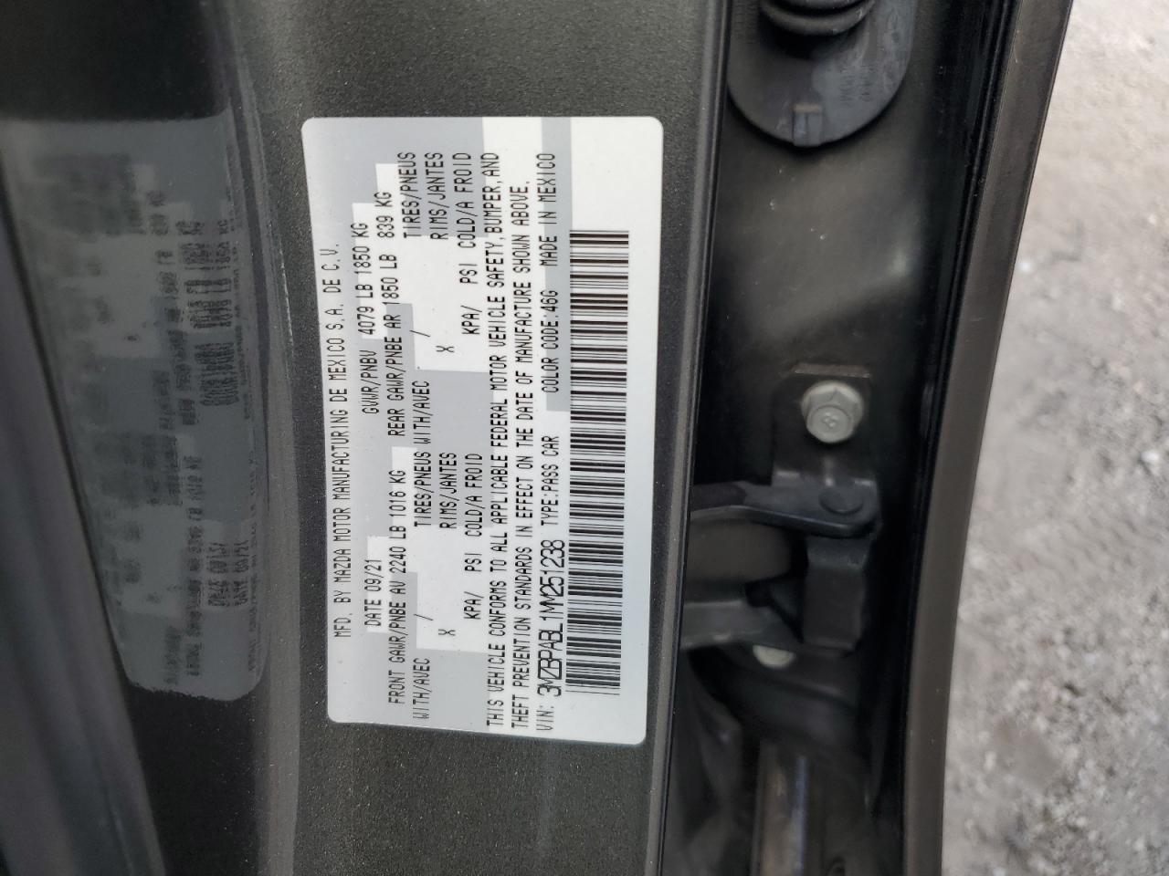 3MZBPABL1MM251238 2021 Mazda 3 Select