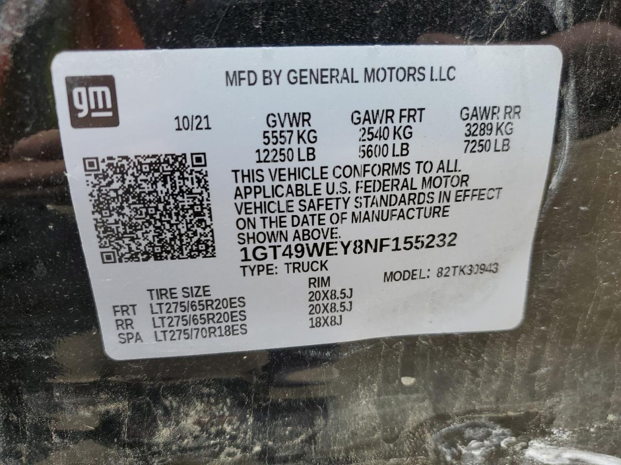 1GT49WEY8NF155232 2022 GMC Sierra K3500 Denali