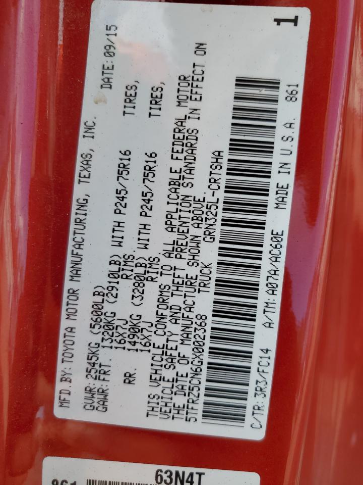 5TFRZ5CN6GX002368 2016 Toyota Tacoma Access Cab