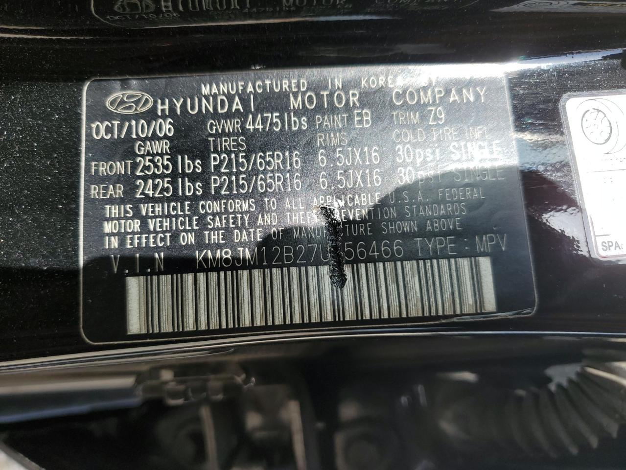 KM8JM12B27U556466 2007 Hyundai Tucson Gls