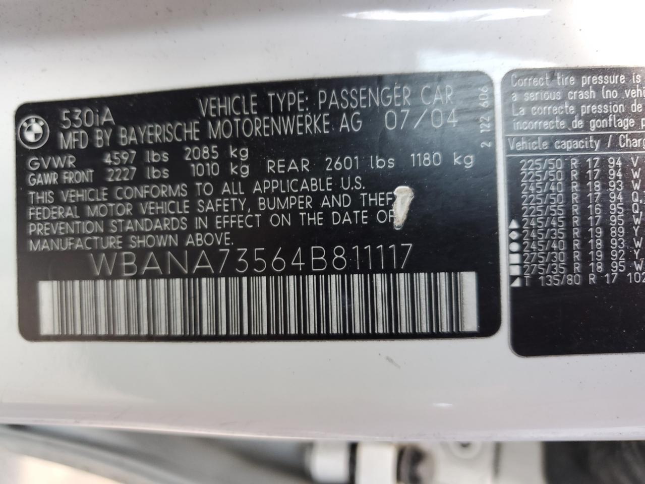 WBANA73564B811117 2004 BMW 530 I