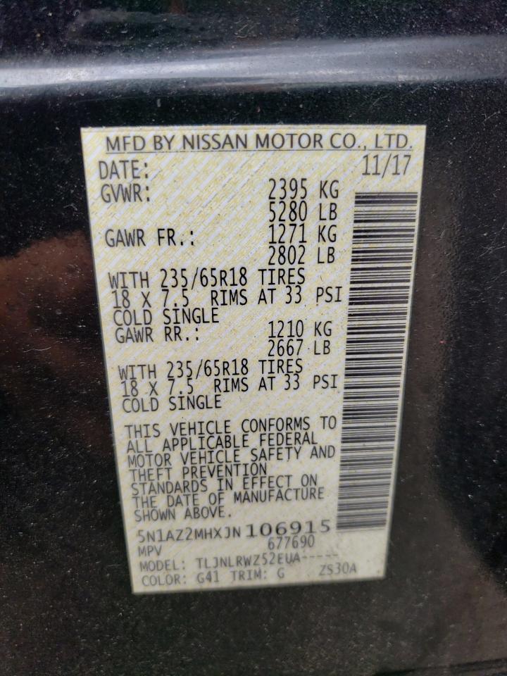 5N1AZ2MHXJN106915 2018 Nissan Murano S