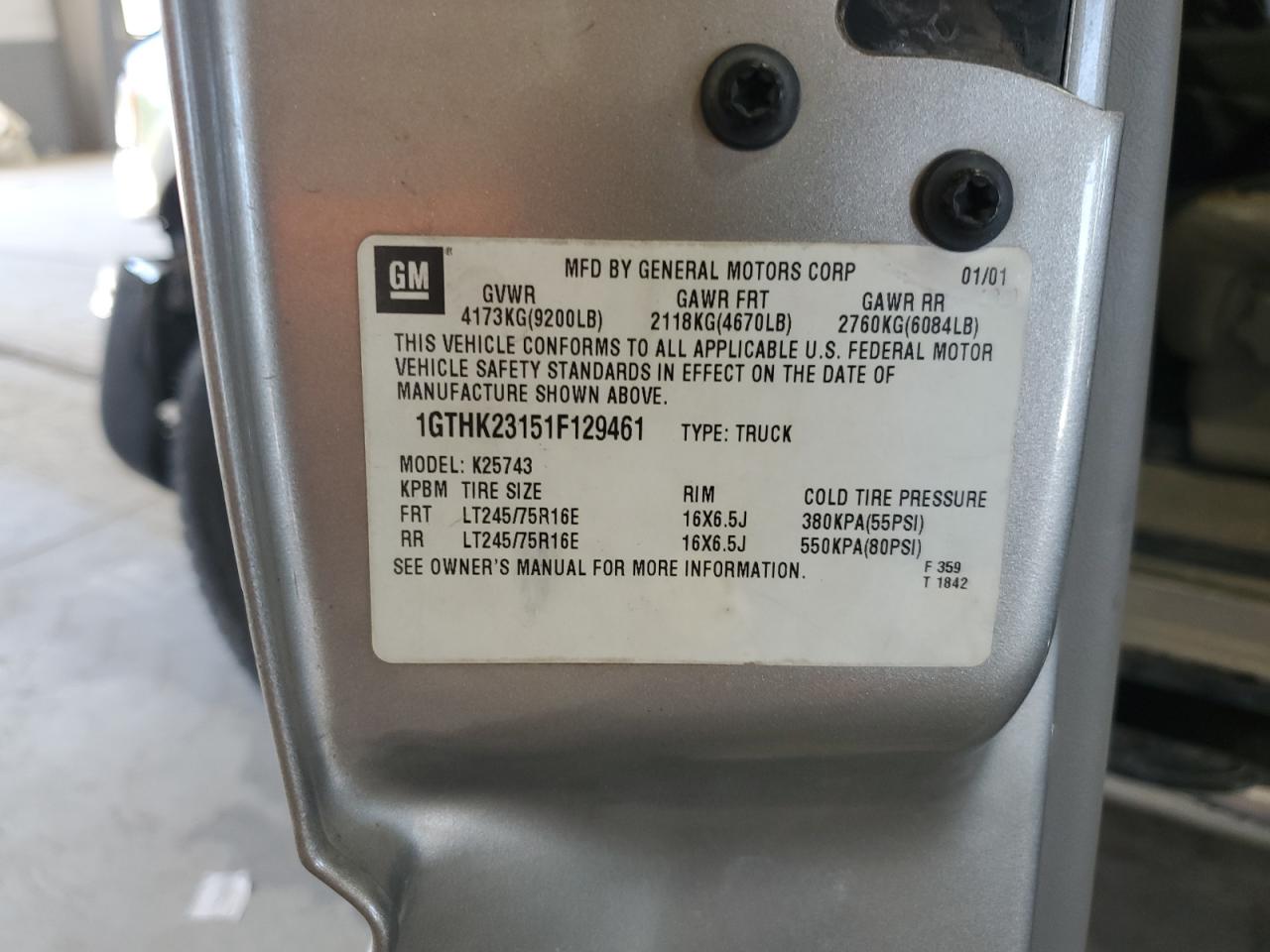 1GTHK23151F129461 2001 GMC Sierra K2500 Heavy Duty