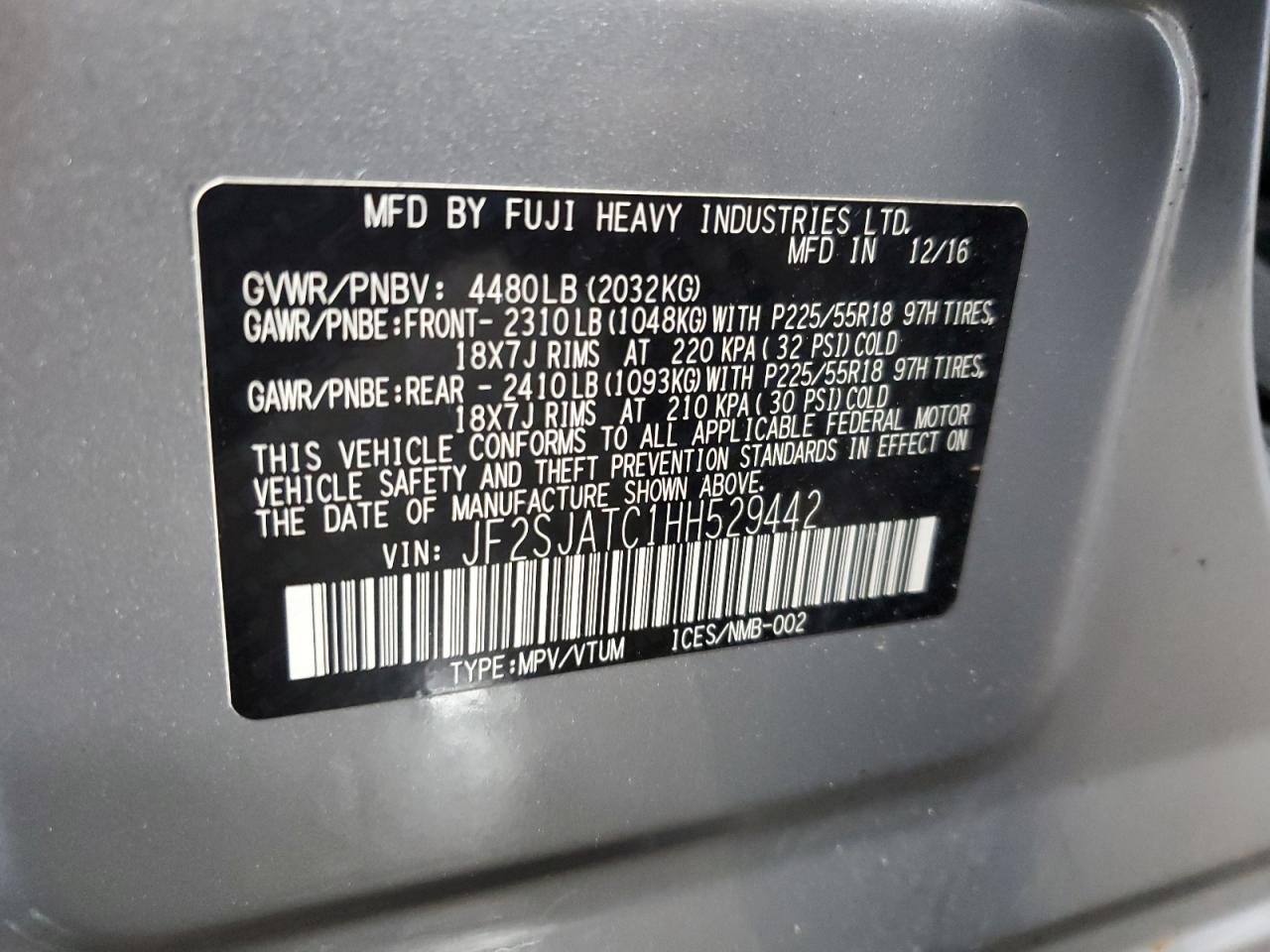 JF2SJATC1HH529442 2017 Subaru Forester 2.5I Touring