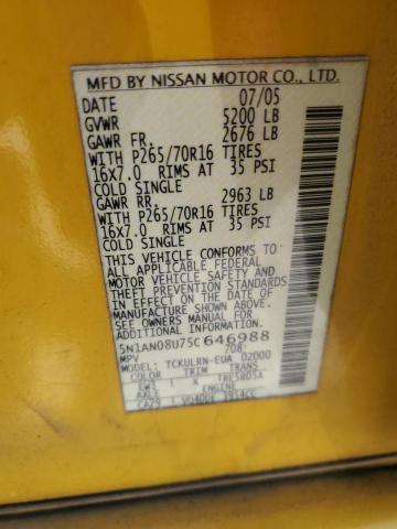 2005 Nissan Xterra Off Road VIN: 5N1AN08U75C646988 Lot: 58110124