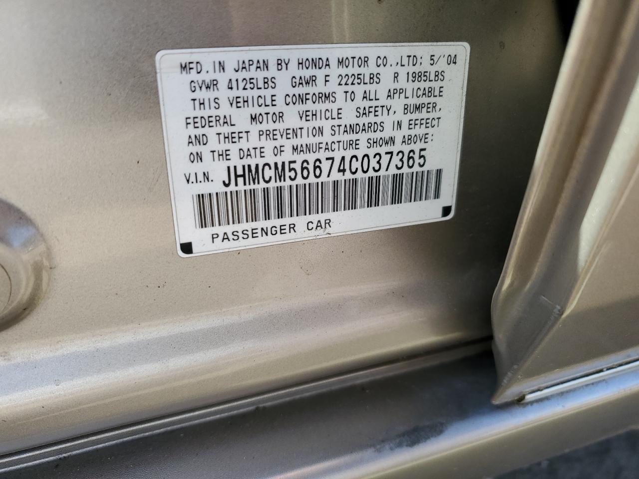 JHMCM56674C037365 2004 Honda Accord Ex
