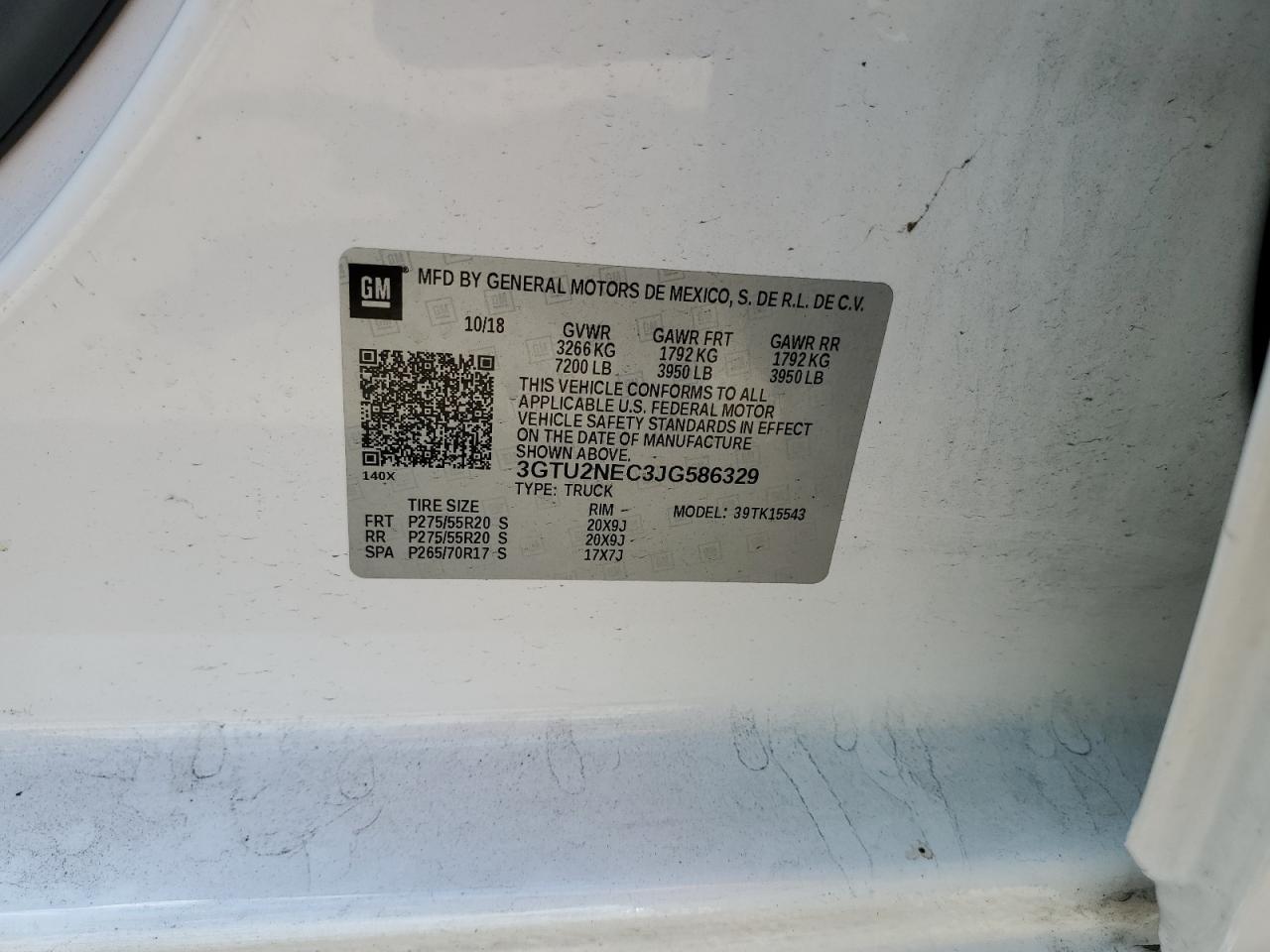 3GTU2NEC3JG586329 2018 GMC Sierra K1500 Slt