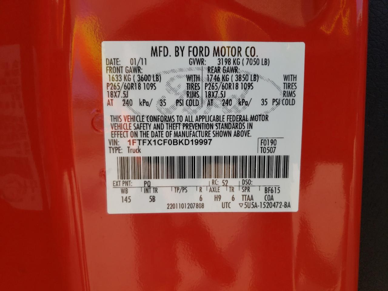 1FTFX1CF0BKD19997 2011 Ford F150 Super Cab