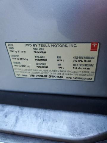 2015 Tesla Model S 85 VIN: 5YJSA1H10FFP72548 Lot: 58977974