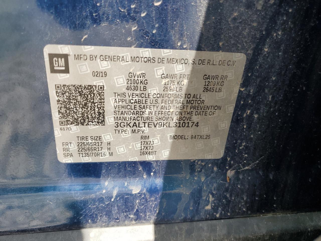 3GKALTEV9KL310174 2019 GMC Terrain Sle