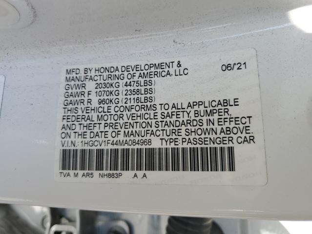 2021 Honda Accord Sport Se VIN: 1HGCV1F44MA084968 Lot: 57448014