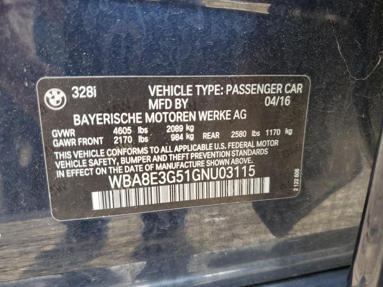 WBA8E3G51GNU03115 2016 BMW 328 Xi Sulev