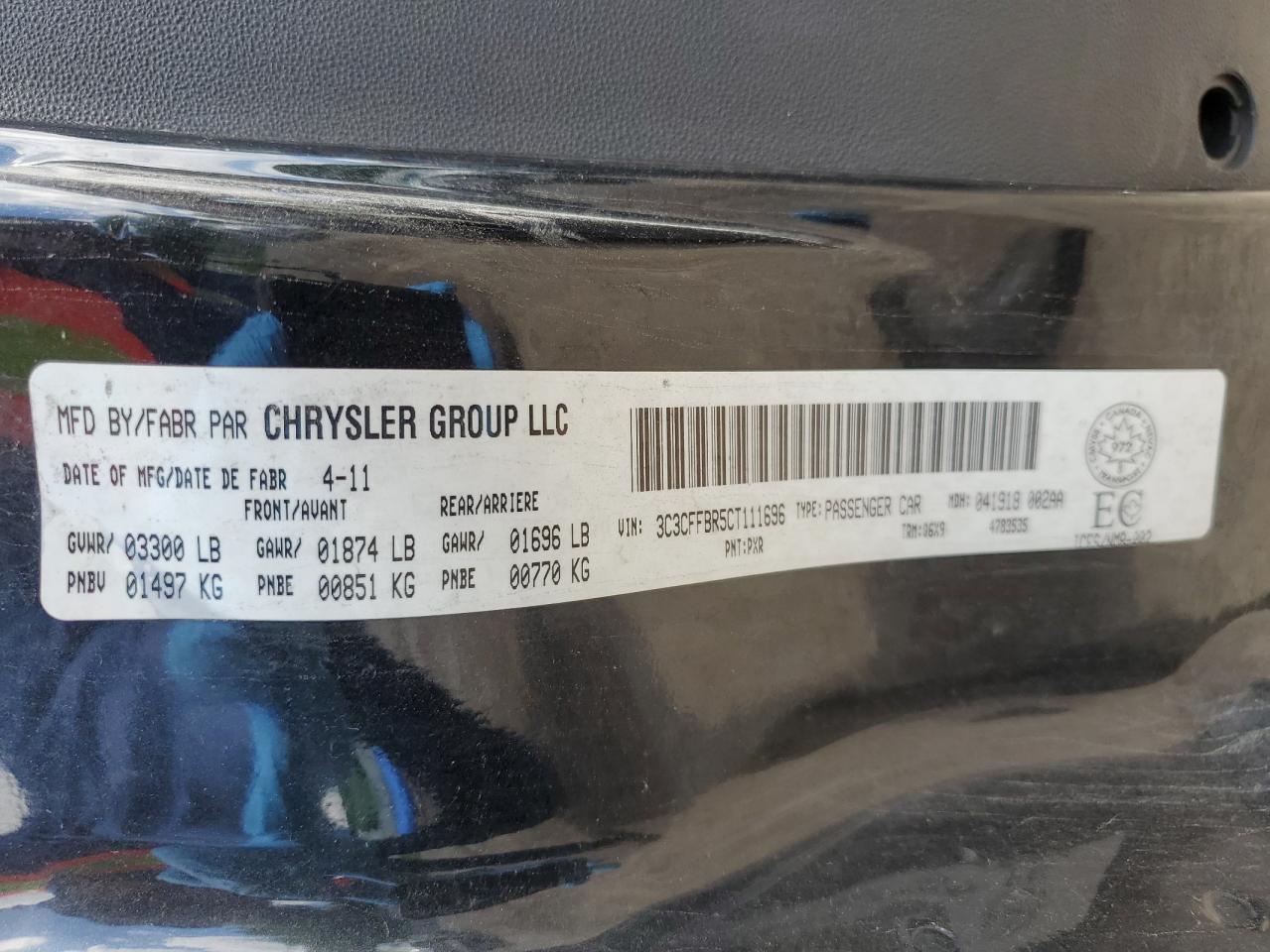 3C3CFFBR5CT111696 2012 Fiat 500 Sport