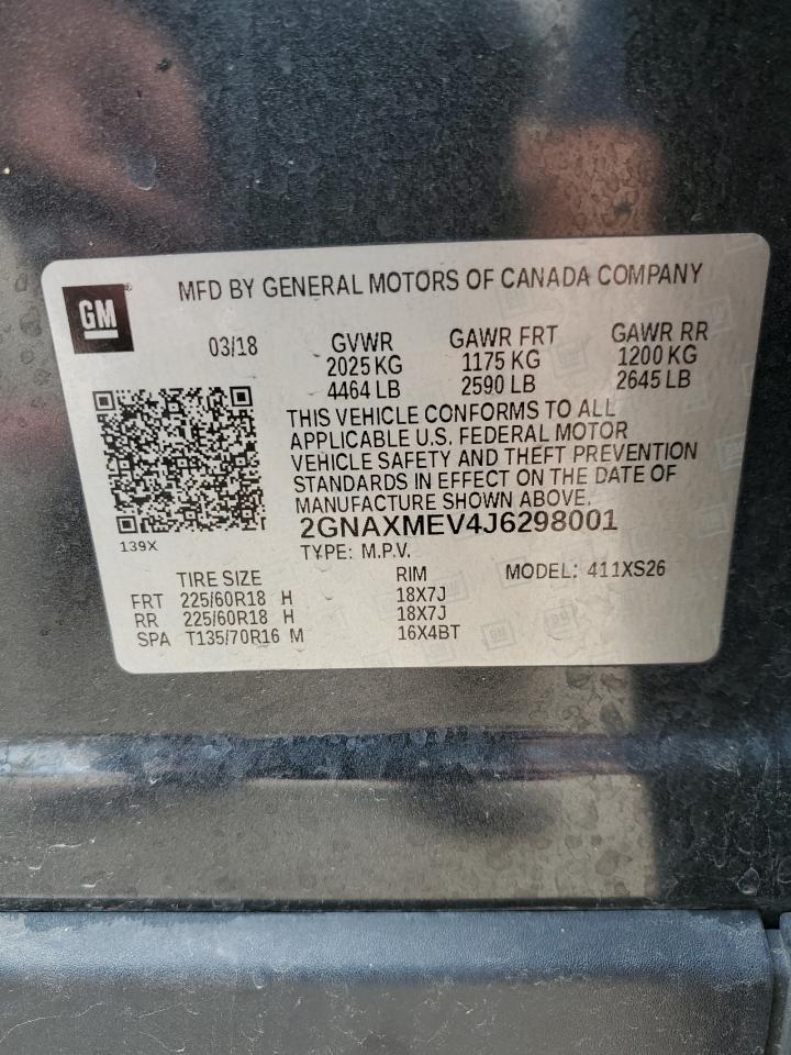 2GNAXMEV4J6298001 2018 Chevrolet Equinox Premier