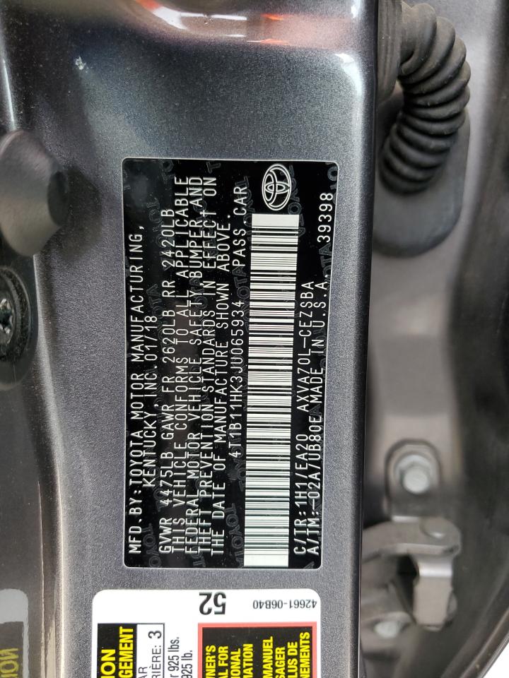 2018 Toyota Camry L vin: 4T1B11HK3JU065934