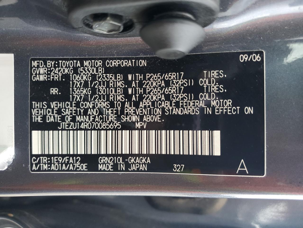 JTEZU14R070085695 2007 Toyota 4Runner Sr5